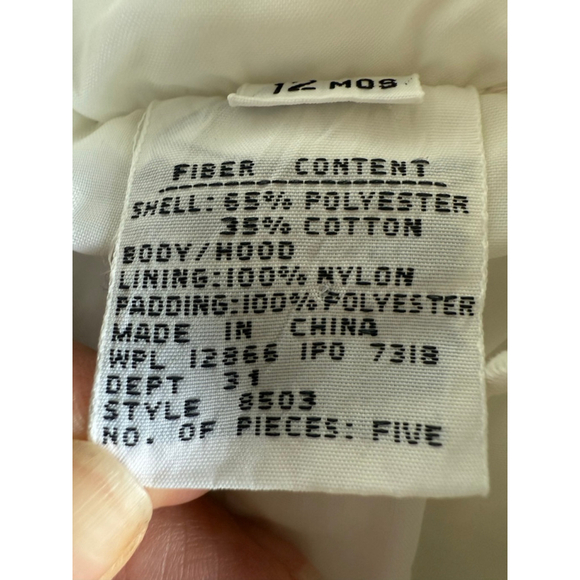 Vintage 80s Baby Snowsuit Rainbow Stripes White One Piece Hooded 12 Mo - Picture 6 of 6